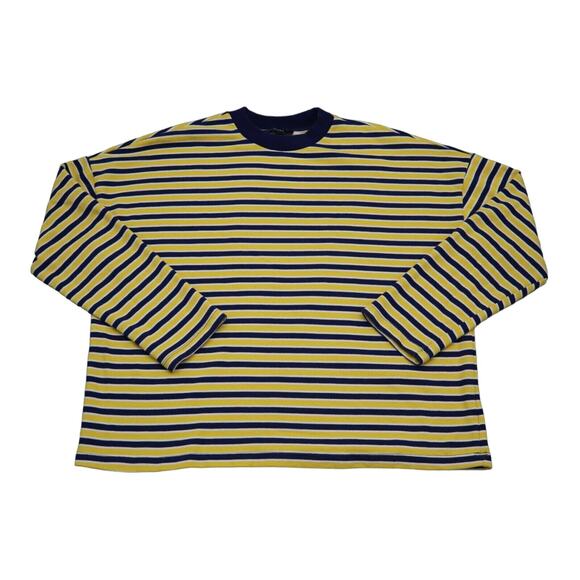 Forever 21 Sweater Womens Yellow M Pinstriped Crew Neck Casual Pullover - Picture 1 of 15